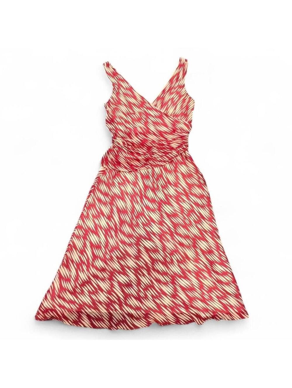 J.Crew Silk Wrap Dress Red Cream Abstract Print Midi Small